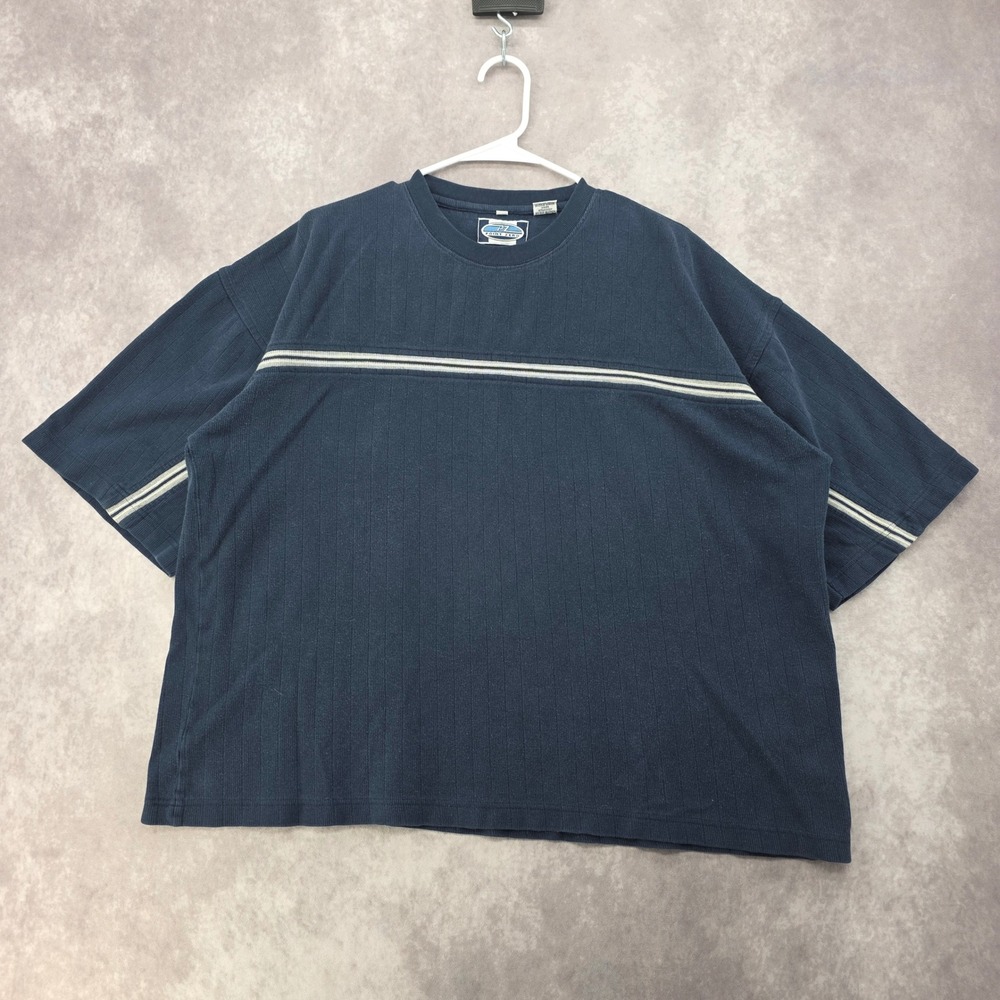 Vintage Point Zero Mens XL Navy Blue Ribbed Striped T-Shirt 90s Streetwear Y2K
